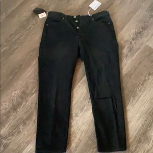 Frame High rise pegged straight distress knee 30